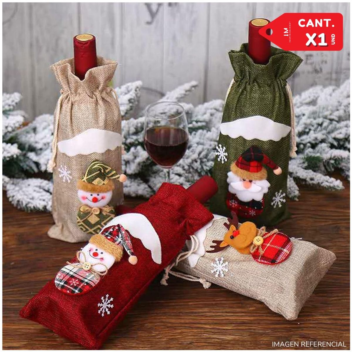GENERICO - Funda para botella de vino navideño Reno Verde