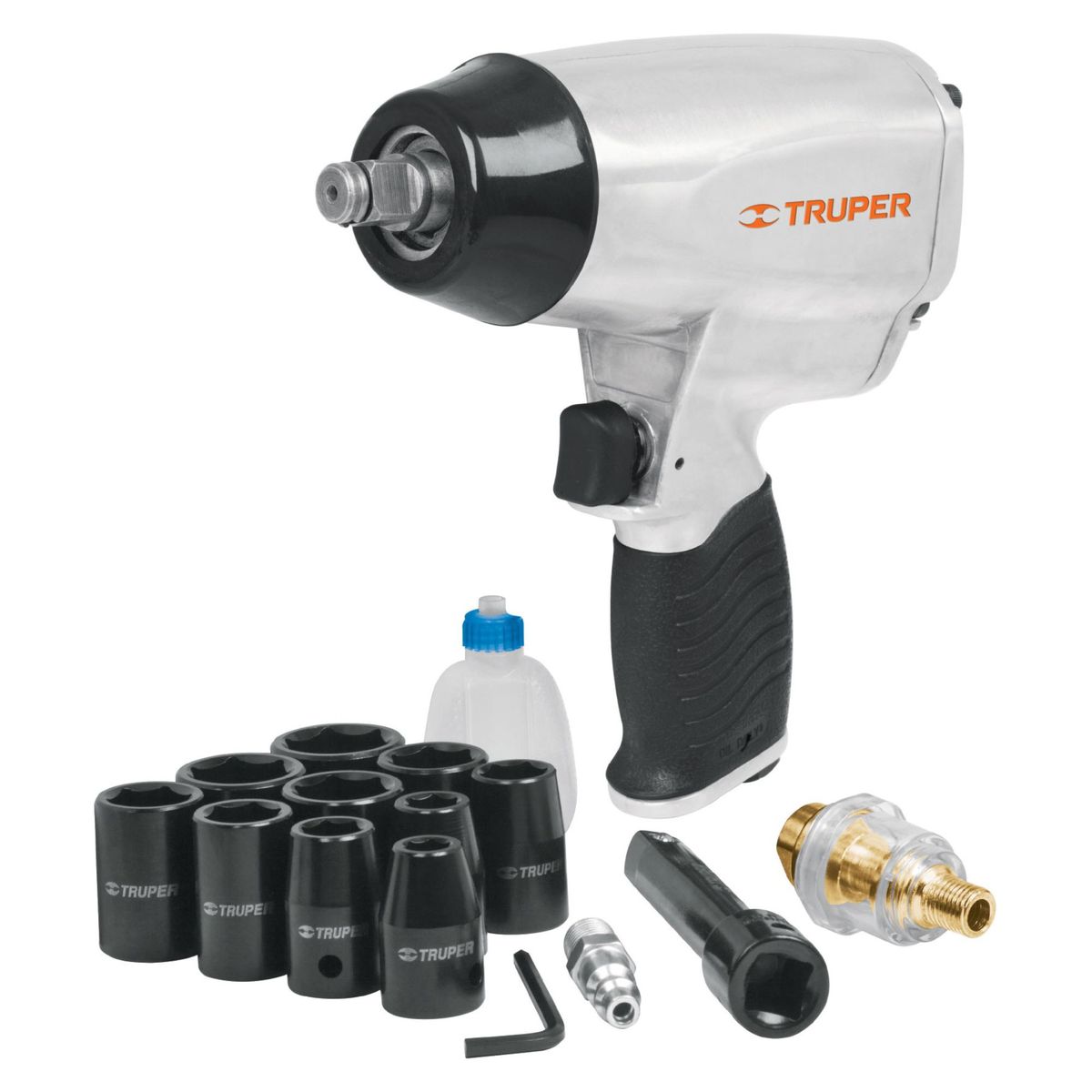 TRUPER - Kit llave de impacto neumático 1/2"P, 10 Dados 3/8" a 15/16"