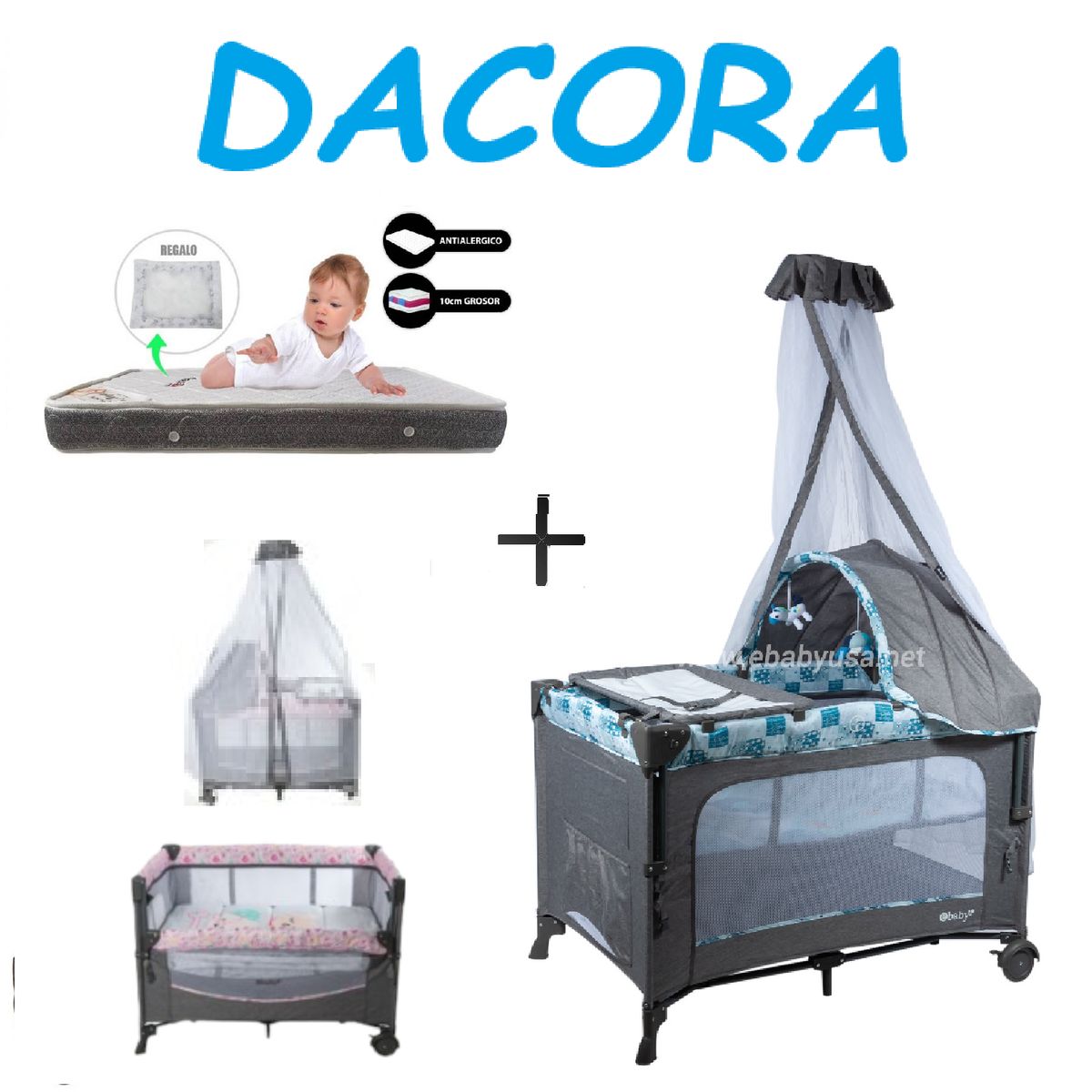 EBABY - Cuna Corral Dacora-Colchon P -Azul