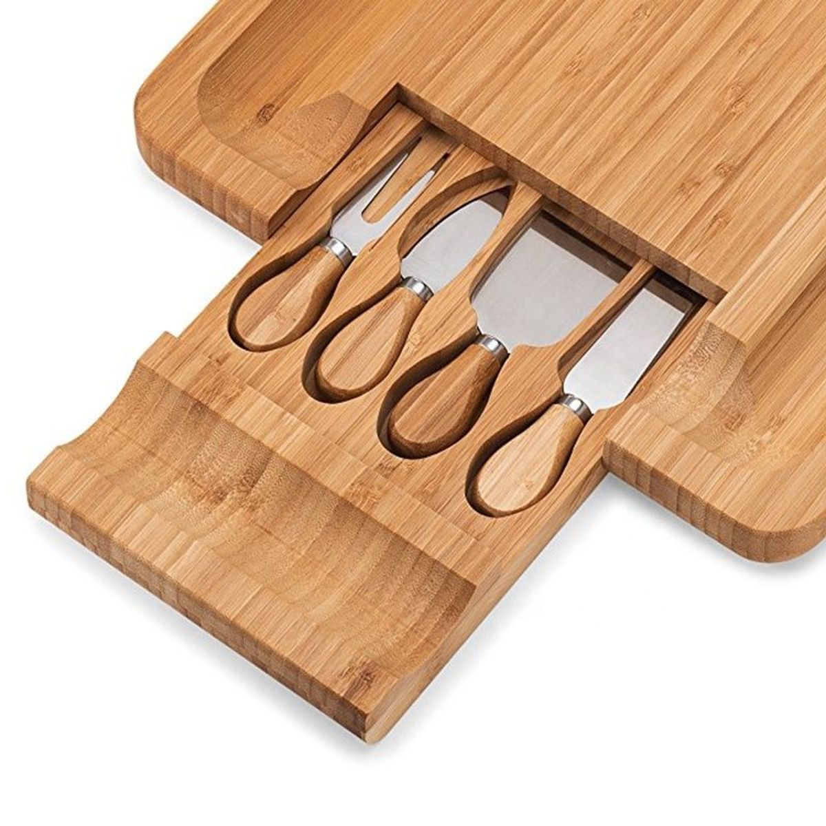 GENERICO - Tabla para Quesos de Bambú Con Cuchillos de Acero con Mango de Madera