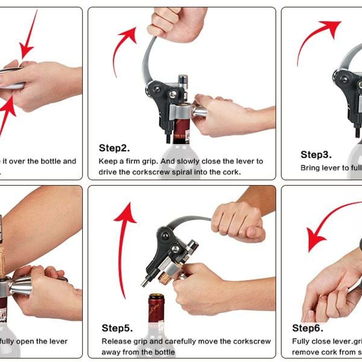 GENERICO - Kit para Abrir Botellas de Vinos de Acero con Caja de Madera
