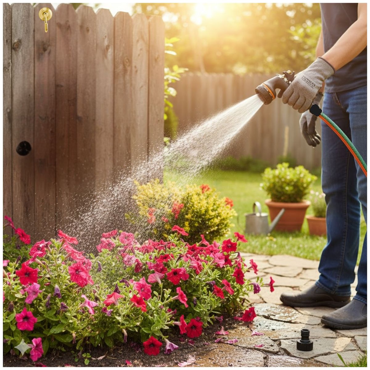 TRUPER - COMBO MANGUERA DE RIEGO 10m PISTOLA DE RIEGO 8FUNCIONES PORTAMANGUERA