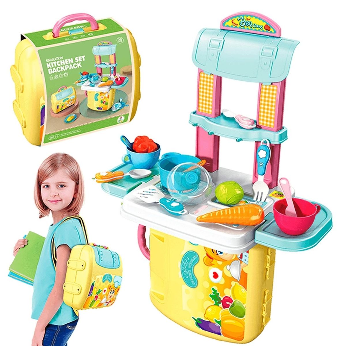 MINARI - Set de Cocina Mini Chef Juguete para Niñas Mochila 2en1 95J
