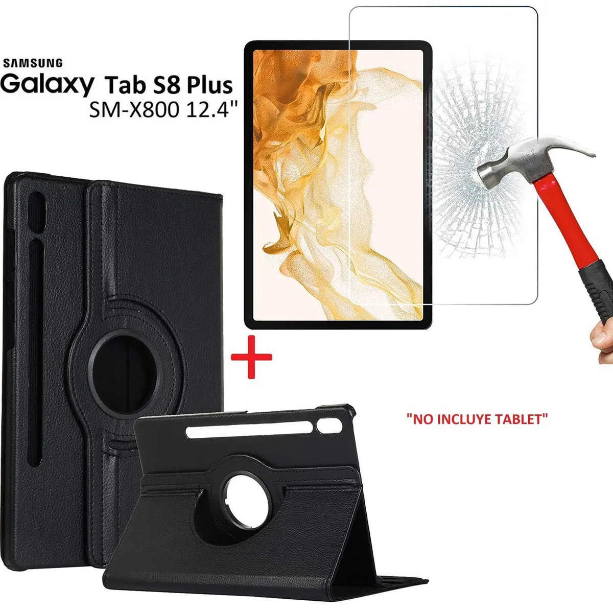 GENERICO - Case Flip Cover + Mica d Vidrio para Samsung Tab S8+ Plus 12.4 SM-X800