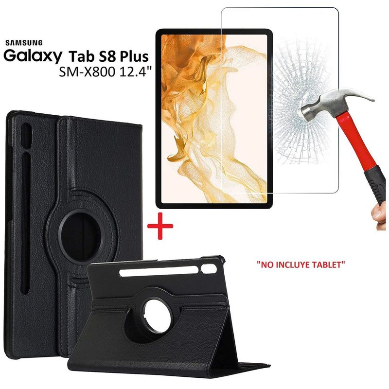 GENERICO - Case Flip Cover + Mica d Vidrio para Samsung Tab S8+ Plus 12.4 SM-X800