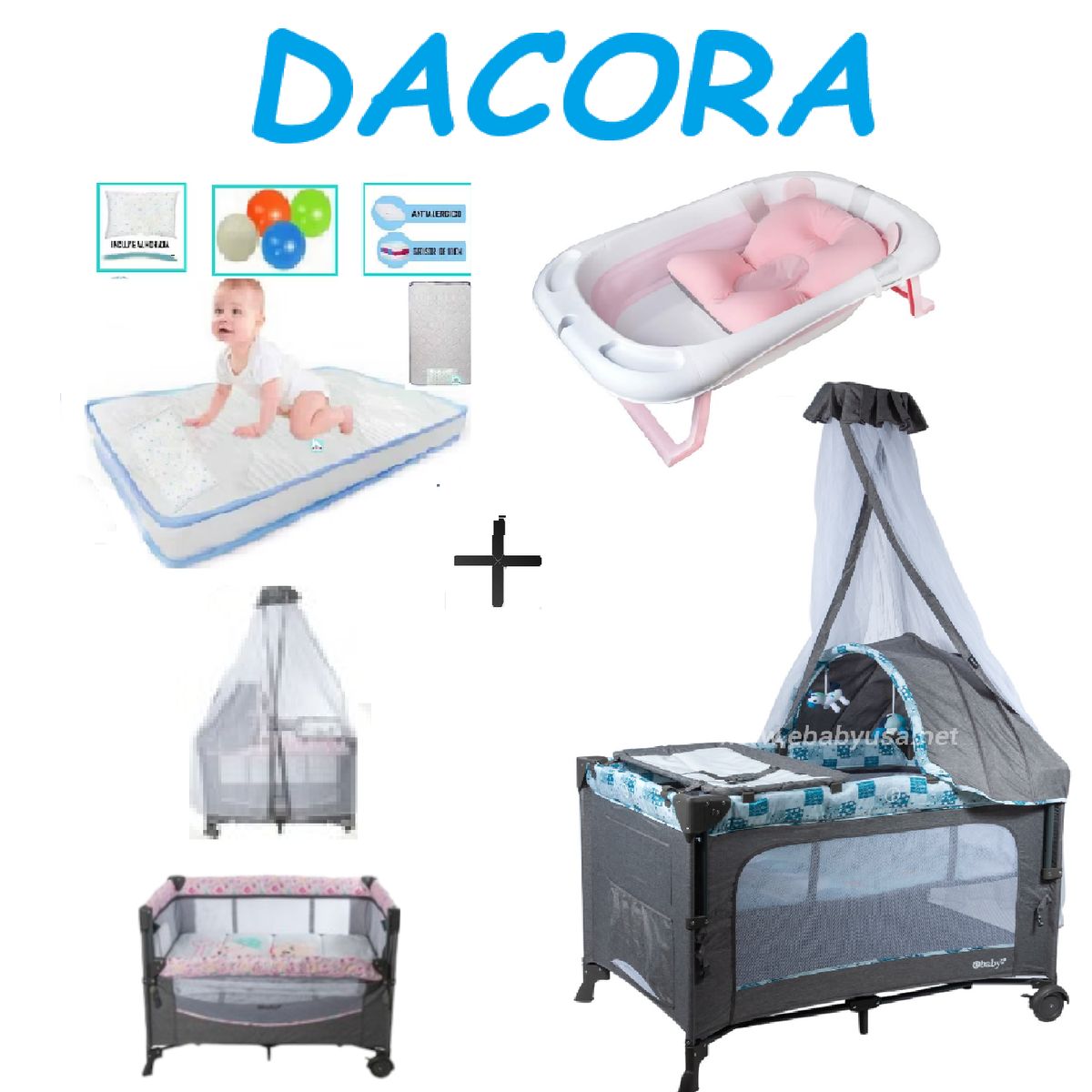EBABY - Cuna Corral Dacora-Colchon C-Bañera R-Azul