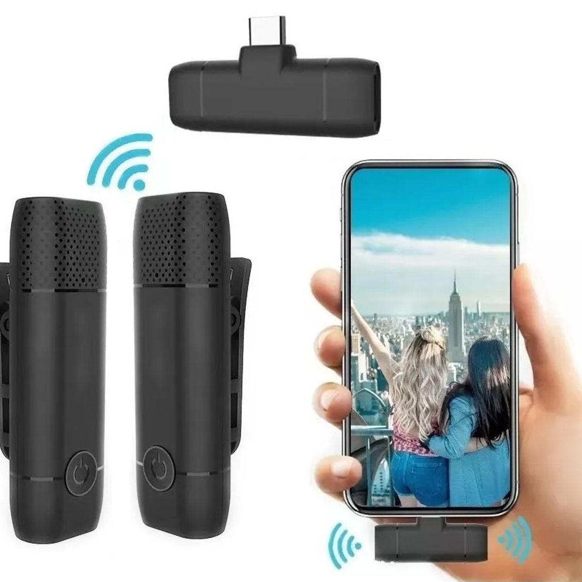 GENERICO - Micrófono negro inalámbrico con clip puerto tipo C