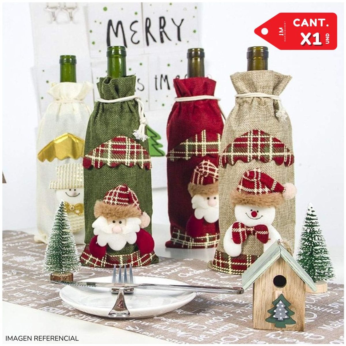 INSPIRA MARKET - Funda para botella de vino navideño Muñeco de Nieve