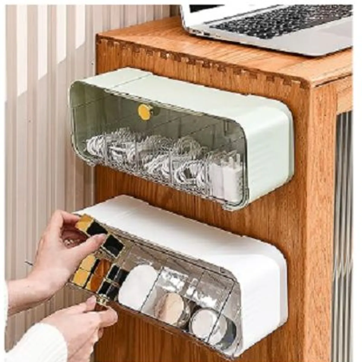 GENERICO - Caja de almacenamiento organizador de ropa interior de pared verde.