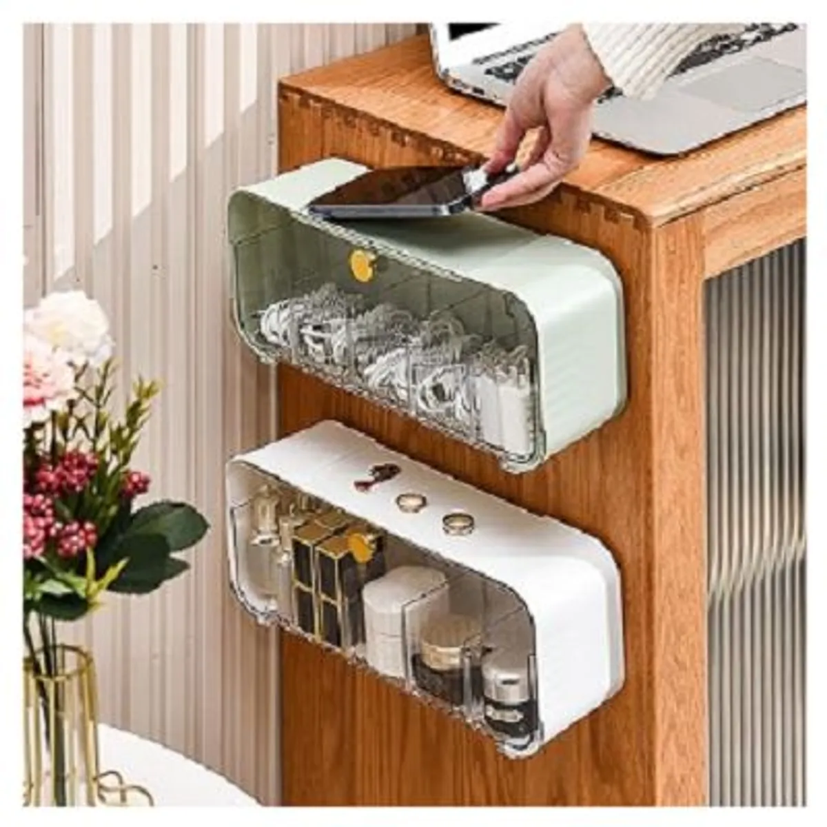 GENERICO - Caja de almacenamiento organizador de ropa interior de pared verde.