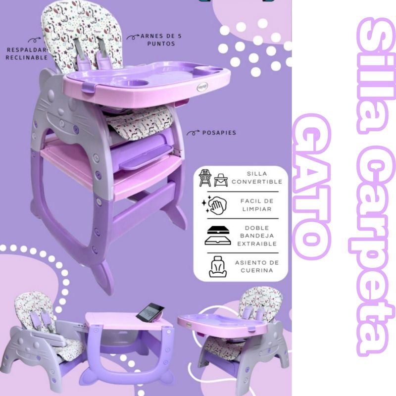 VOYAGE - Silla de Comer Carpeta para Bebe 3 en 1 Modelo GATO