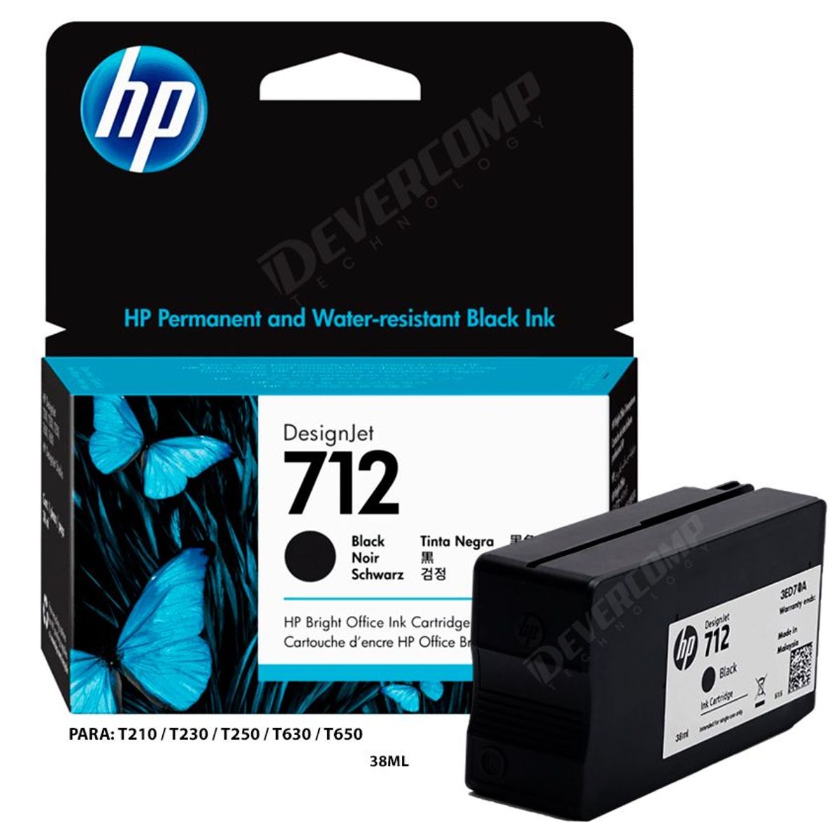 HP - Tinta HP 712A Black para T210 T230 T250 T630 T650 38ml
