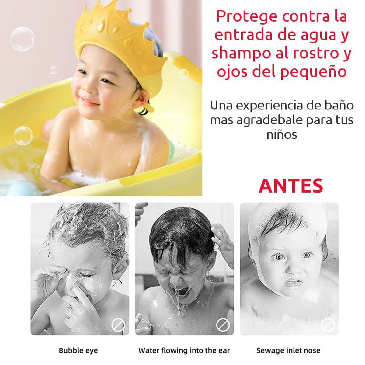 GENERICO - Gorro baño ducha niños bebes Protege ojos rostro