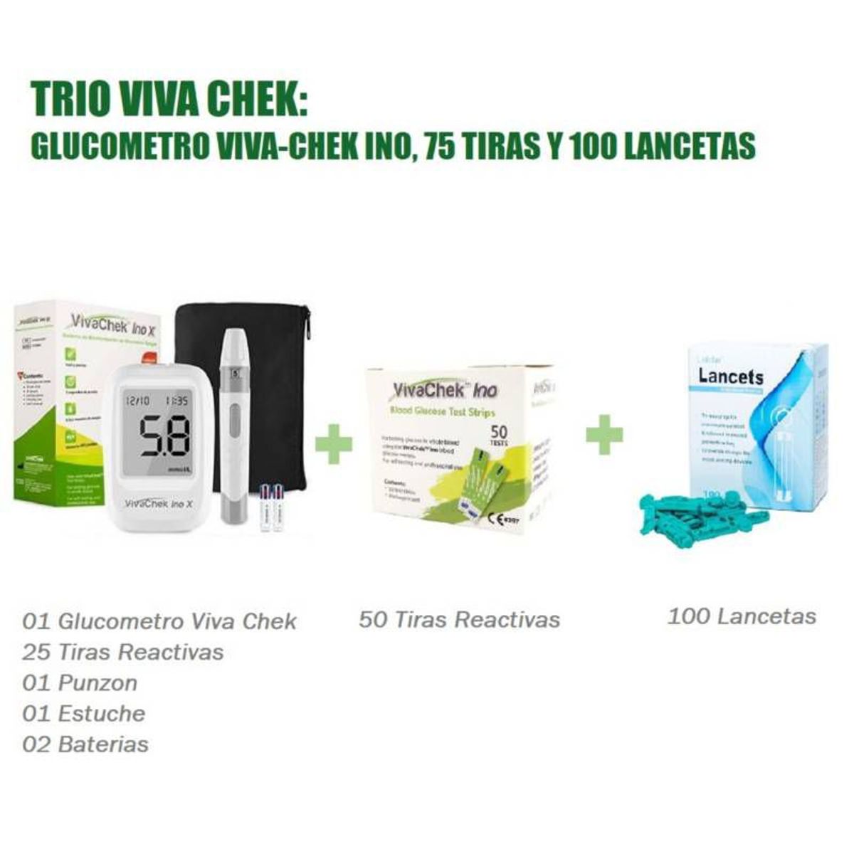 GENERICO - TRIPACK GLUCOMETRO VIVACHEK INO  MAS 75 TIRAS Y 100 LANCETAS