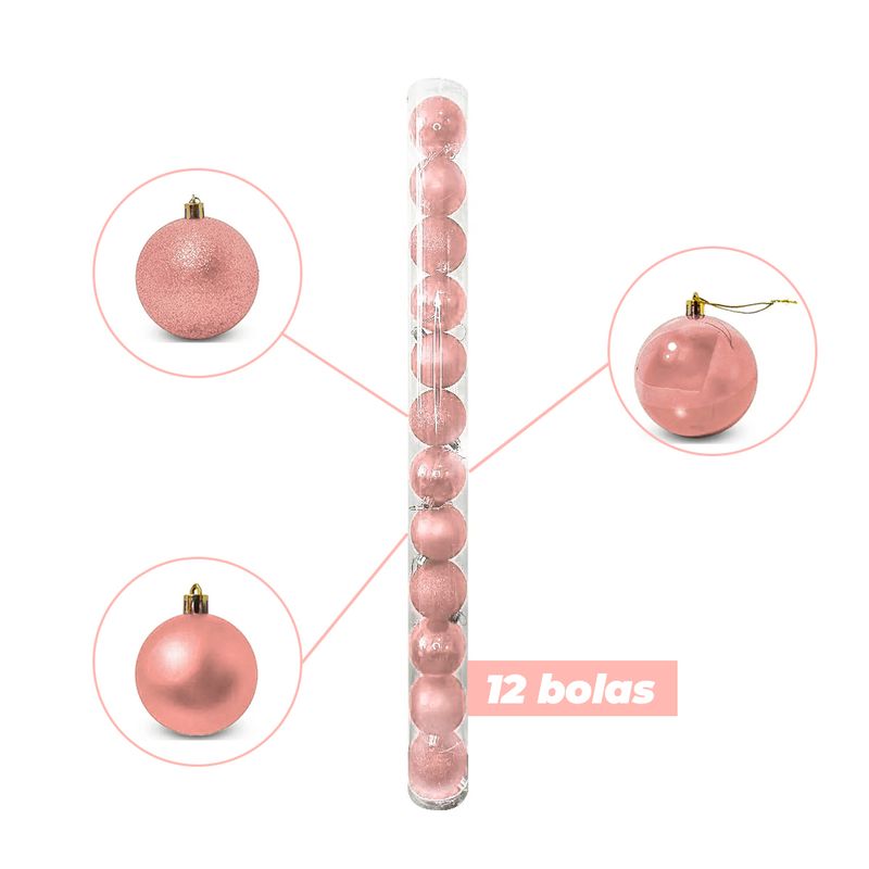 GENERICO - SET DE BOLAS NAVIDEÑAS ORO ROSA X12 UND - 5 CM - PMGF23036 - N