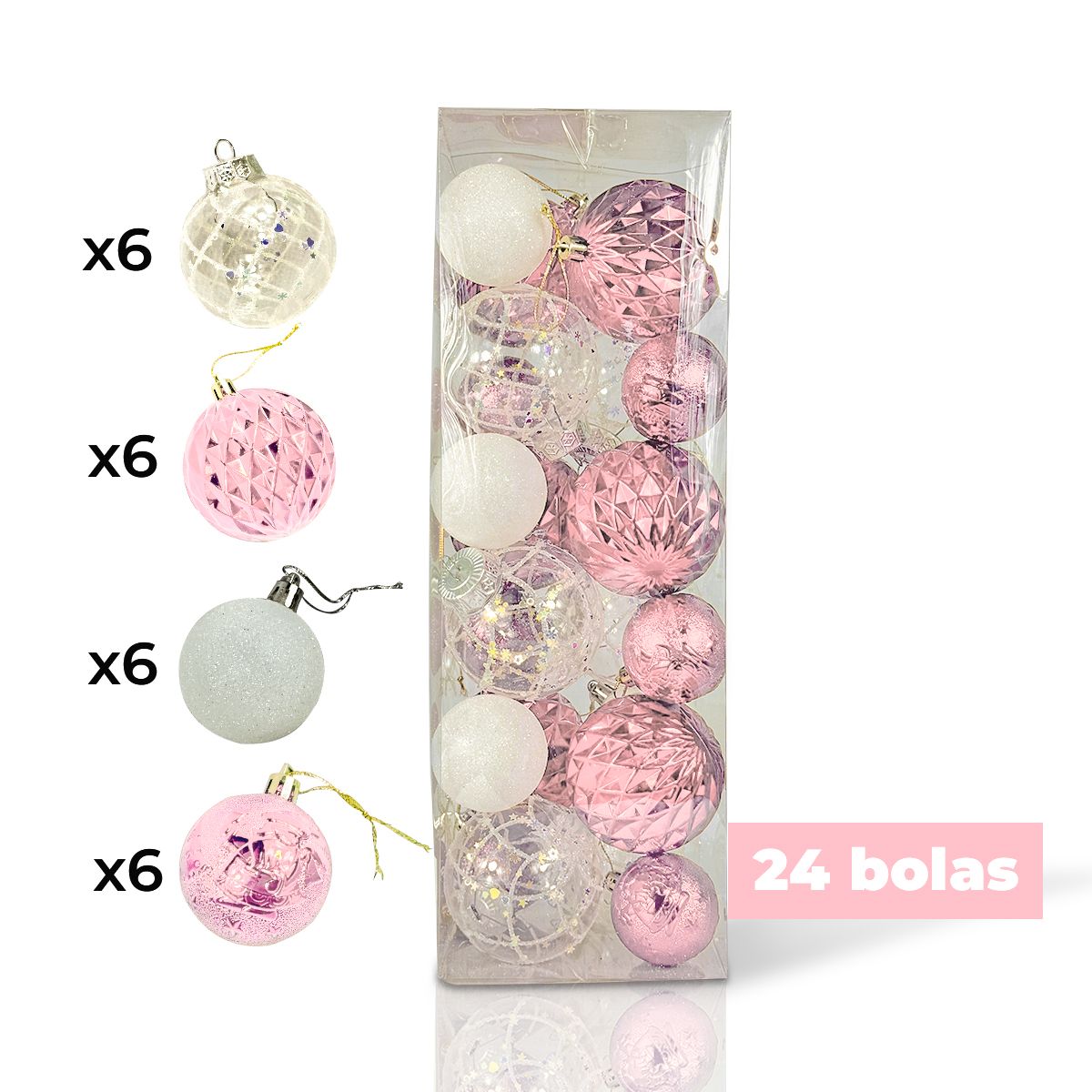 GENERICO - SET DE BOLAS NAVIDEÑAS ROSADO X24 UND - 6 CM