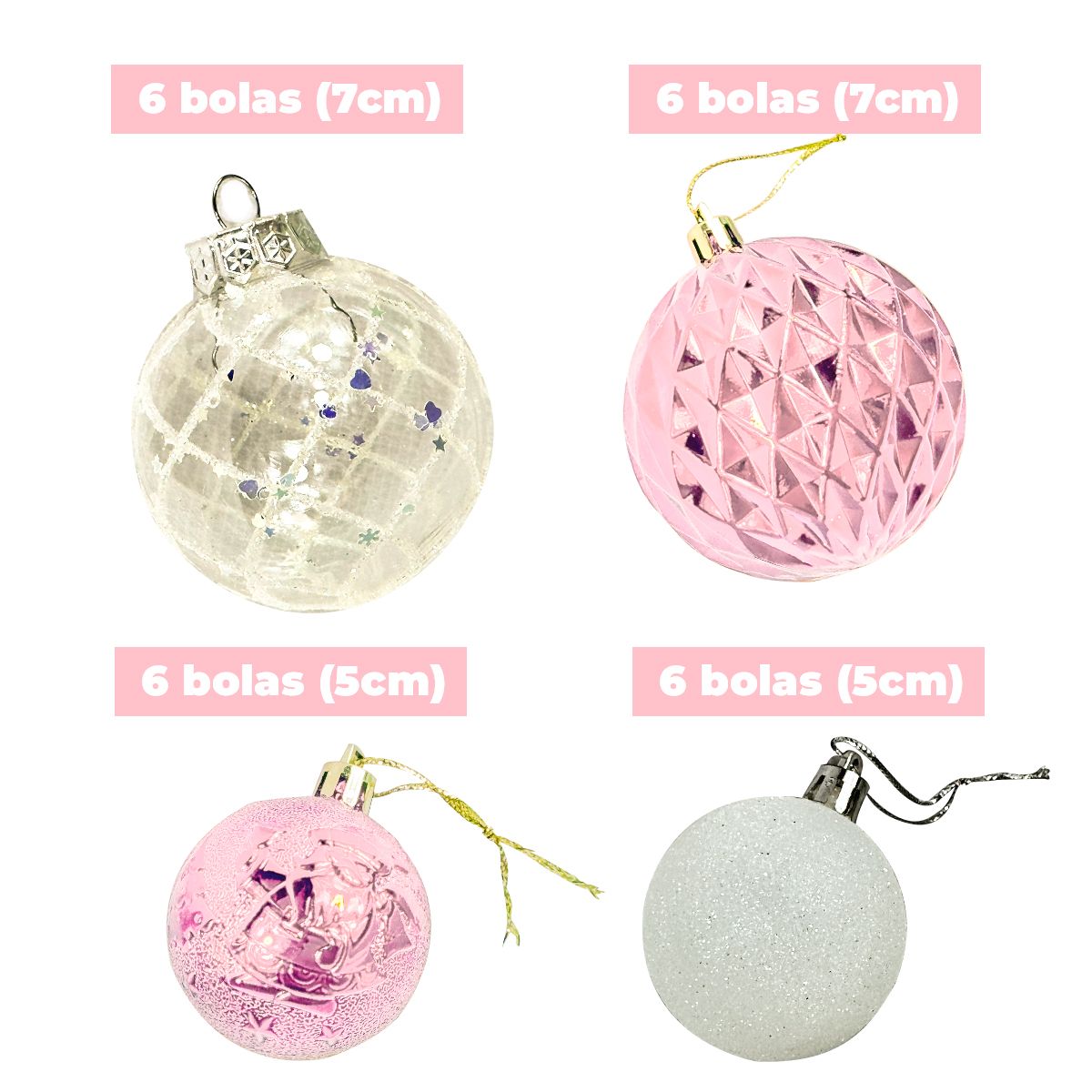 GENERICO - SET DE BOLAS NAVIDEÑAS ROSADO X24 UND - 6 CM