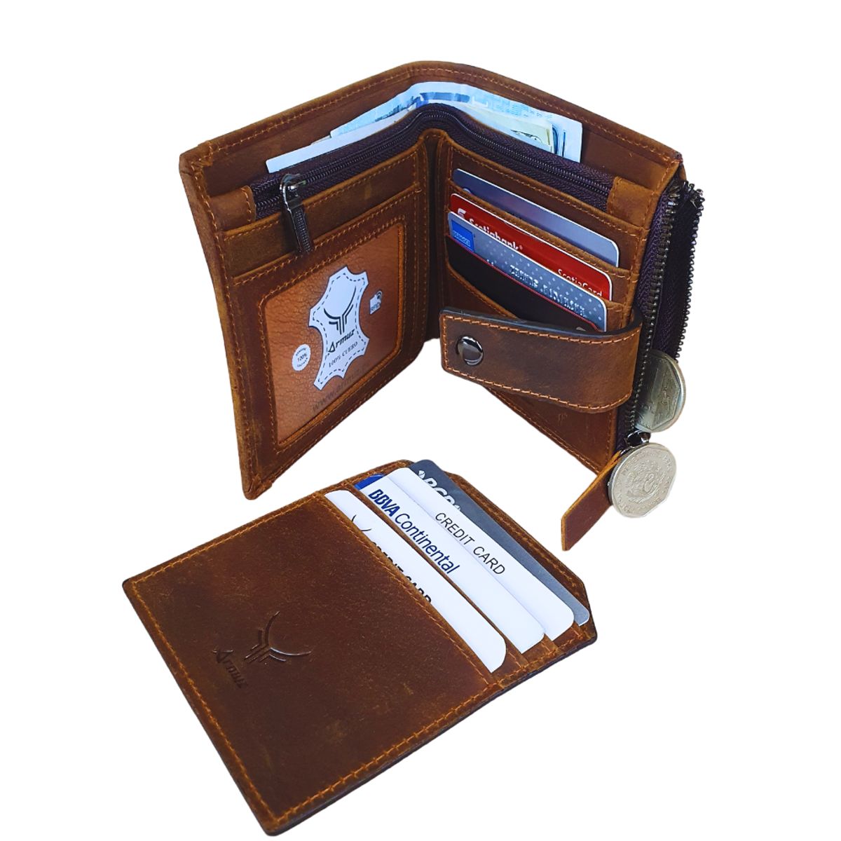 ARMUZ - Billetera de Cuero Vacuno De Alta Gama 8929 RFID y Tarjetero Extraíble