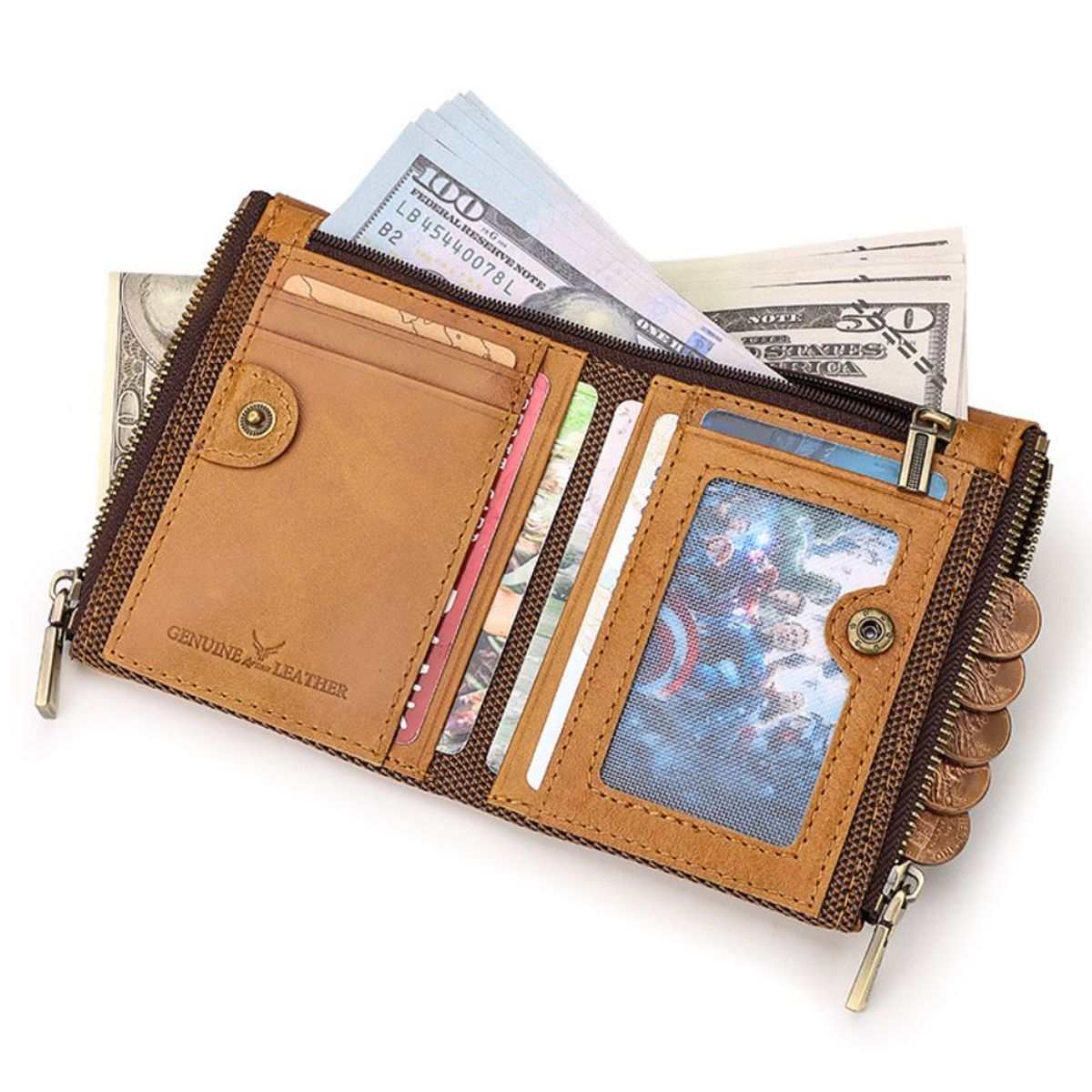 ARMUZ - Billetera de cuero vacuno con doble cierre KA003