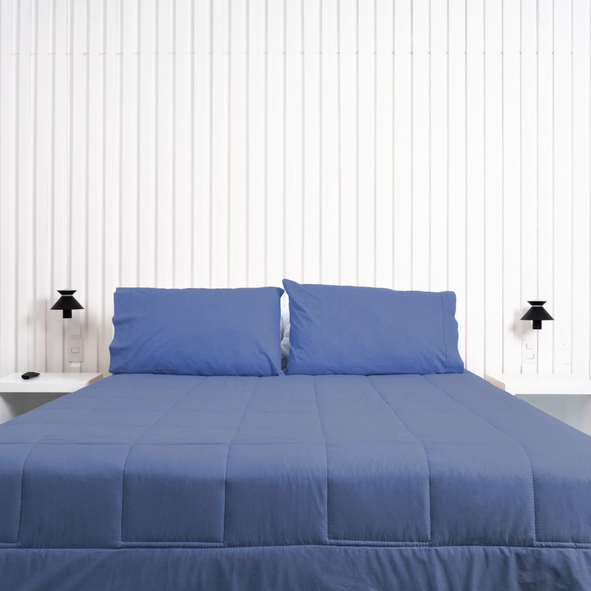 COBITEX HOME - Plumón Hipoalergénico + Funda Plumón Queen Azul Acero Cobitex 100 algodón