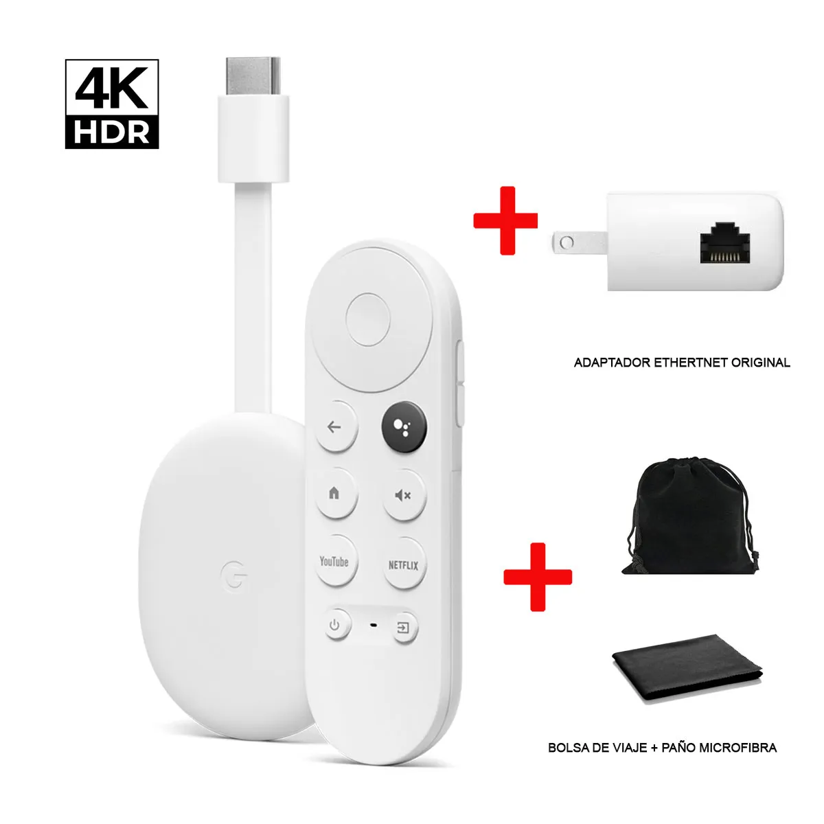 GOOGLE - Google Chromecast 4K con Google TV + Funda + Adaptador