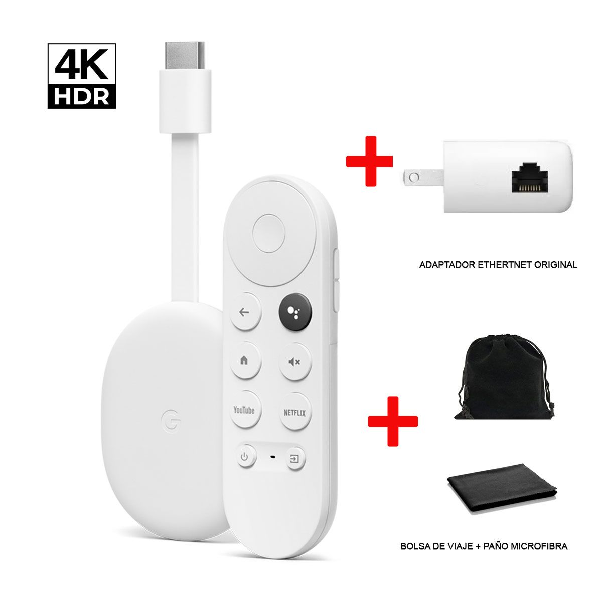 GOOGLE - Google Chromecast 4K con Google TV + Funda + Adaptador