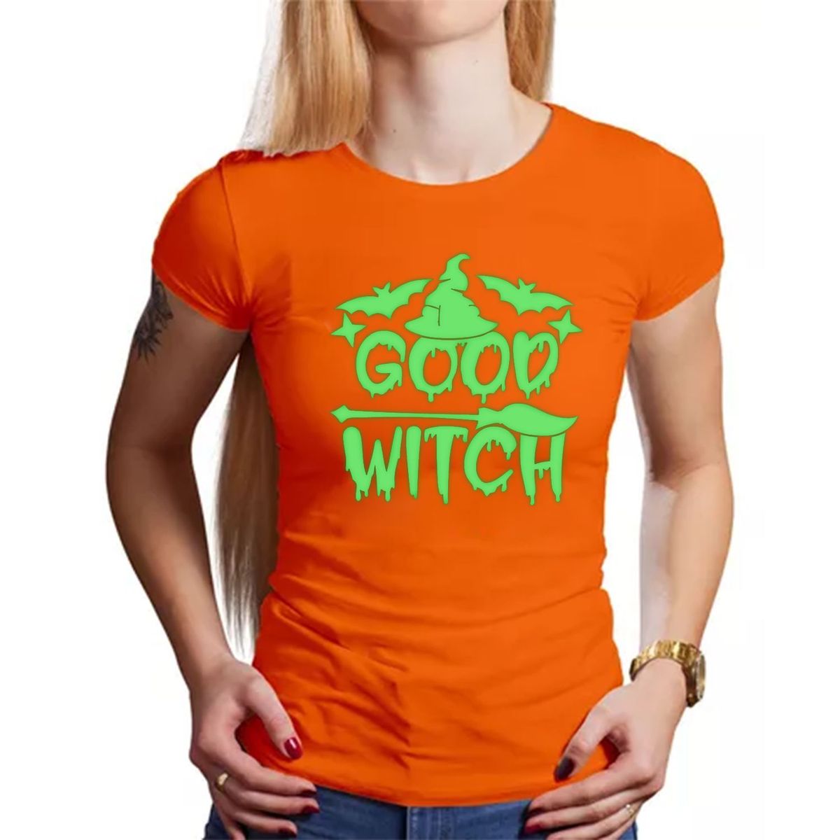 GENERICO - Polo Naranja Brilla Oscuridad Halloween Good witch