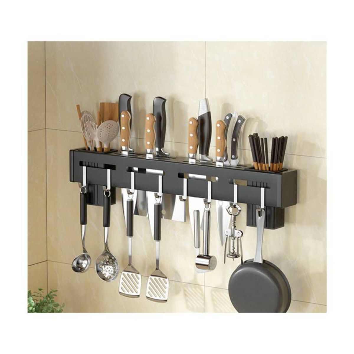 GENERICO - Organizador Multiuso De Aluminio Negro Para Cocina Utensilios