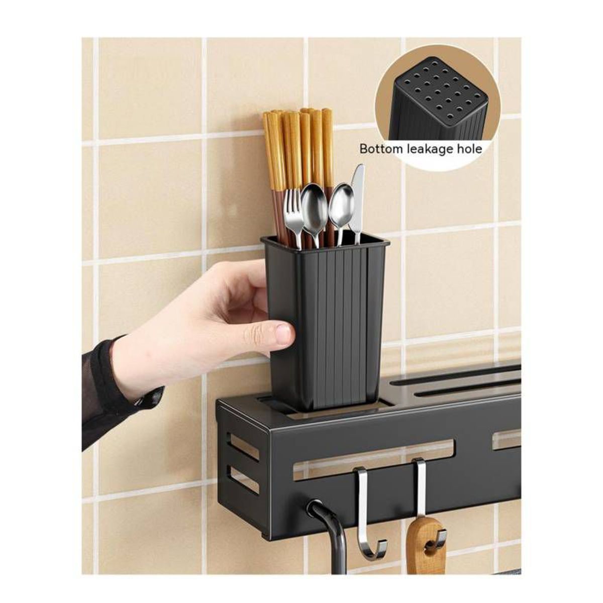 GENERICO - Organizador Multiuso De Aluminio Negro Para Cocina Utensilios