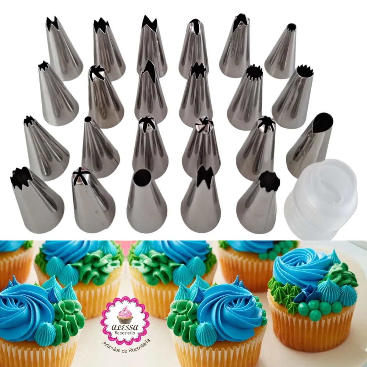 GENERICO - 23 Boquillas + Adaptador S para decorar en reposteria