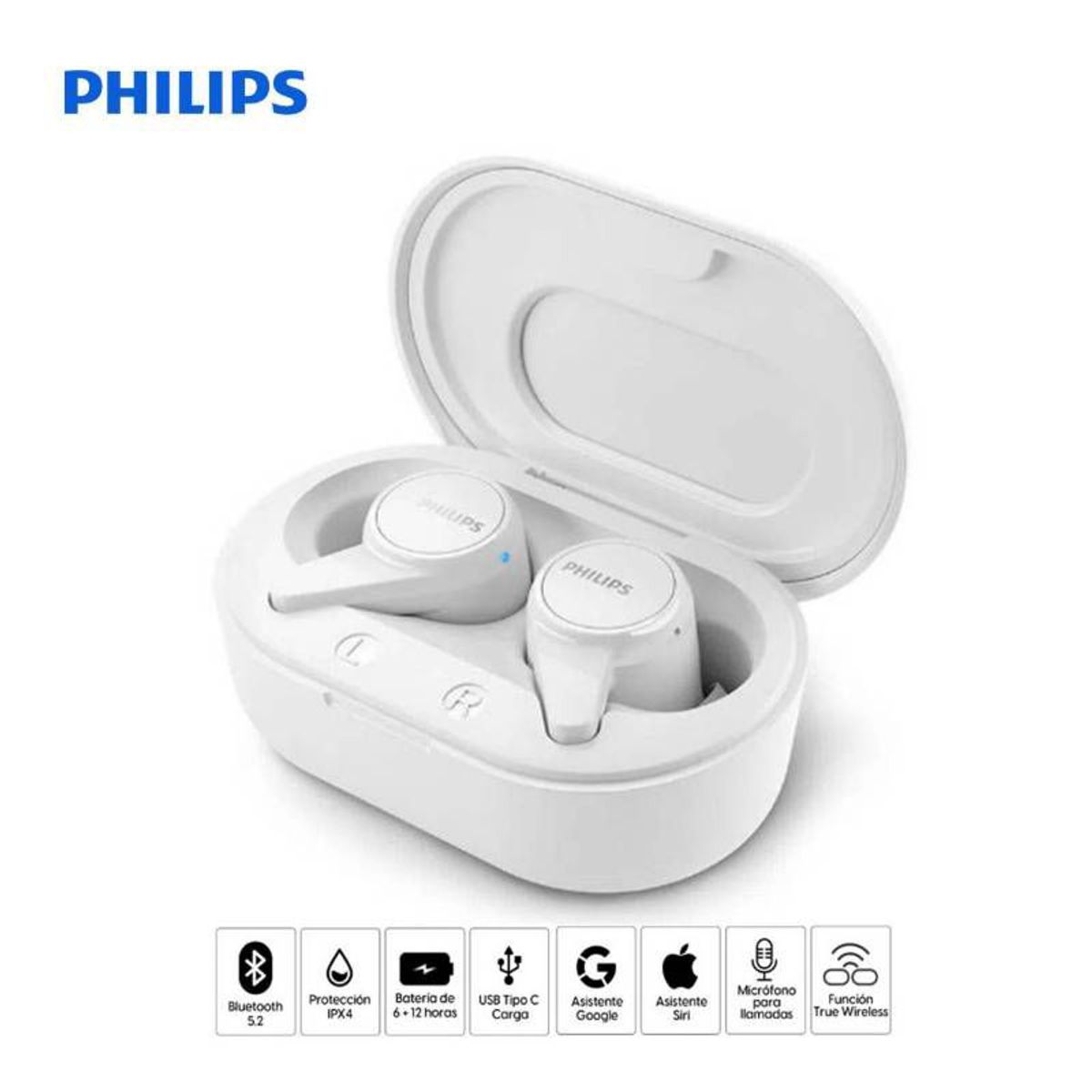 PHILIPS - Audífonos Bluetooth True Wireless Philips TAT1207 Blanco