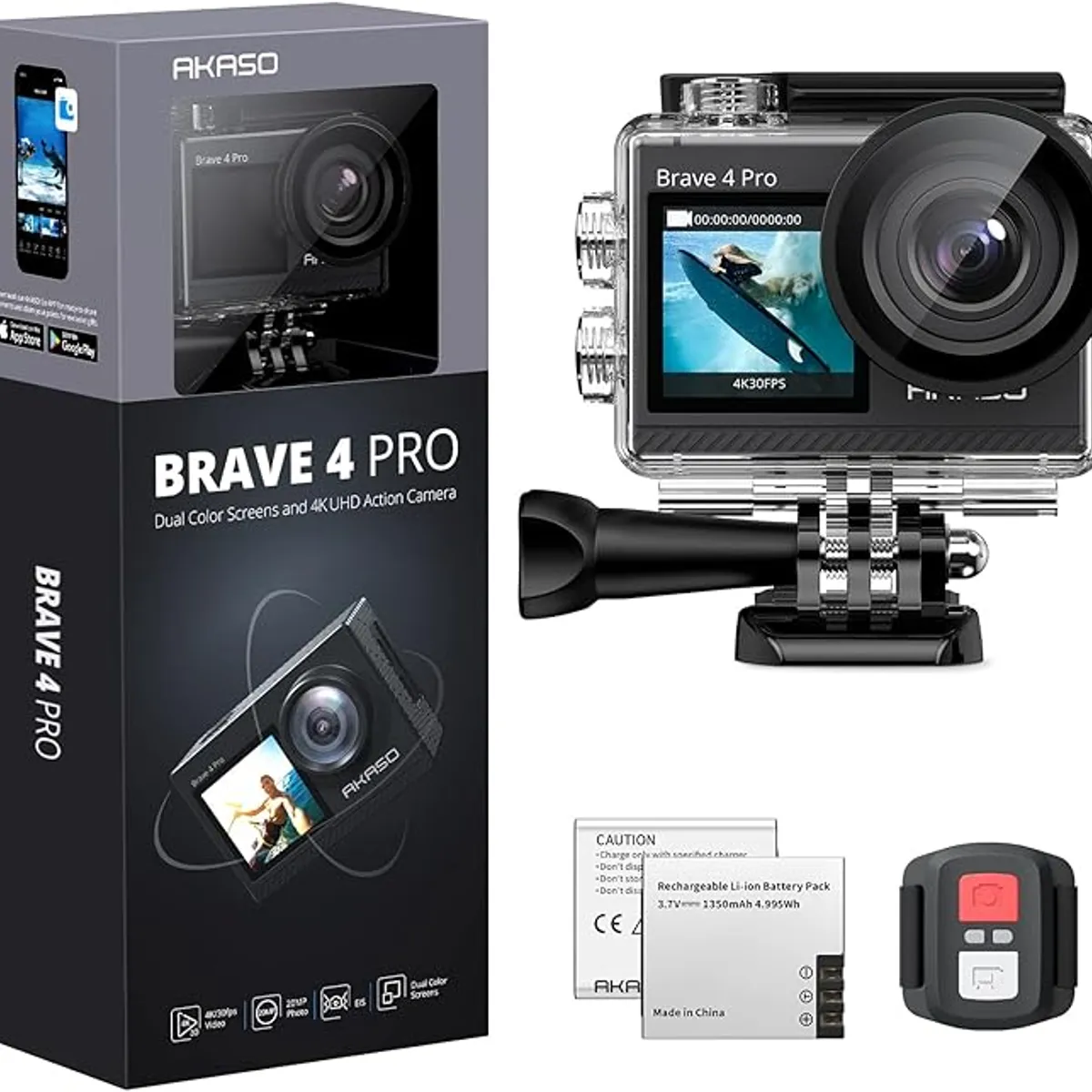 AKASO - CAMARA DE ACCION AKASO BRAVE 4 PRO 4K30FPS CON ACCESORIOS