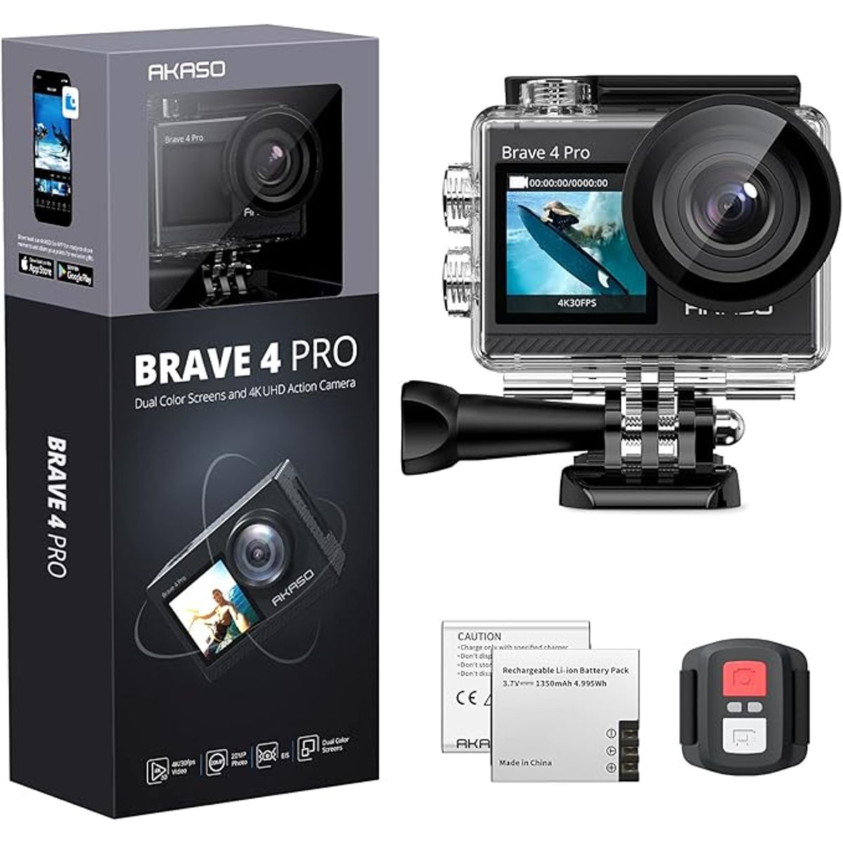 AKASO - CAMARA DE ACCION AKASO BRAVE 4 PRO 4K30FPS CON ACCESORIOS