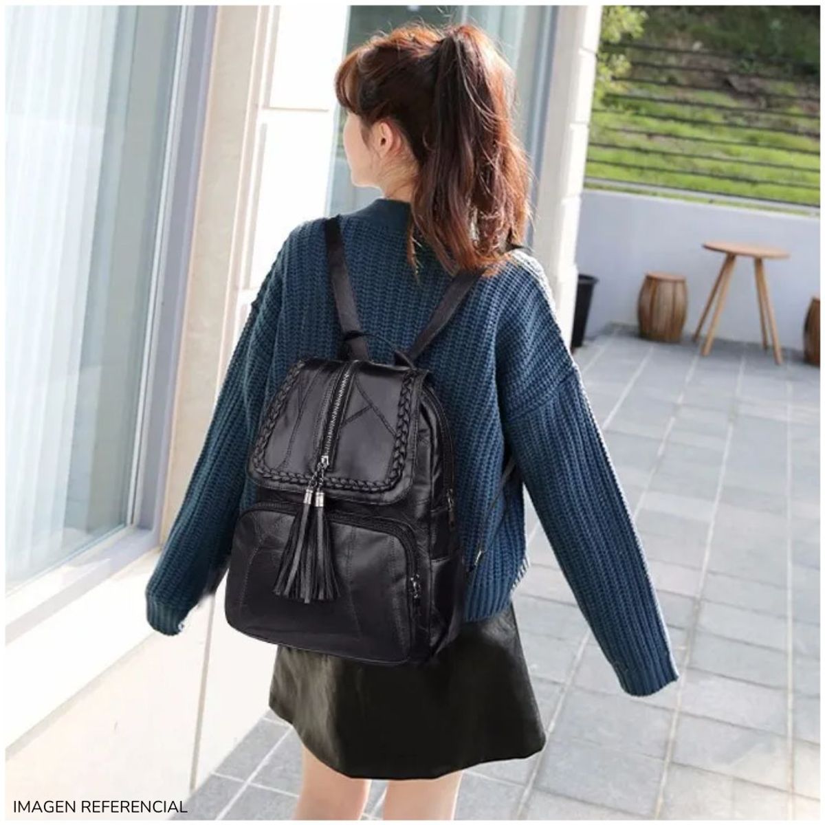 GENERICO - Mochila bolso cuero PU vintage elegante negro