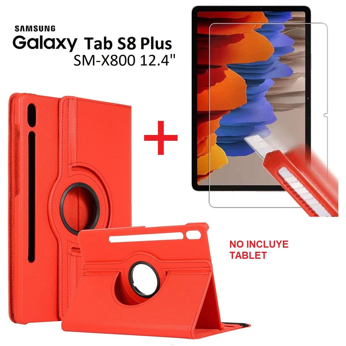 GENERICO - Case Flip Cover + Mica d Vidrio para Samsung Tab S8+ Plus 12.4 SM-X800