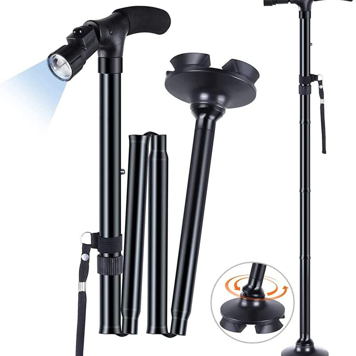 GENERICO - Bastón Plegable Con Luz Led Soporte de 4 Patas