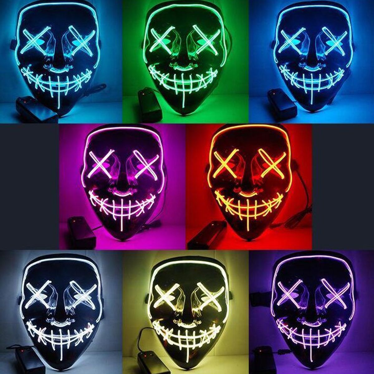 GENERICO - Mascara Con Luces Led Neón Purga Halloween Eventos