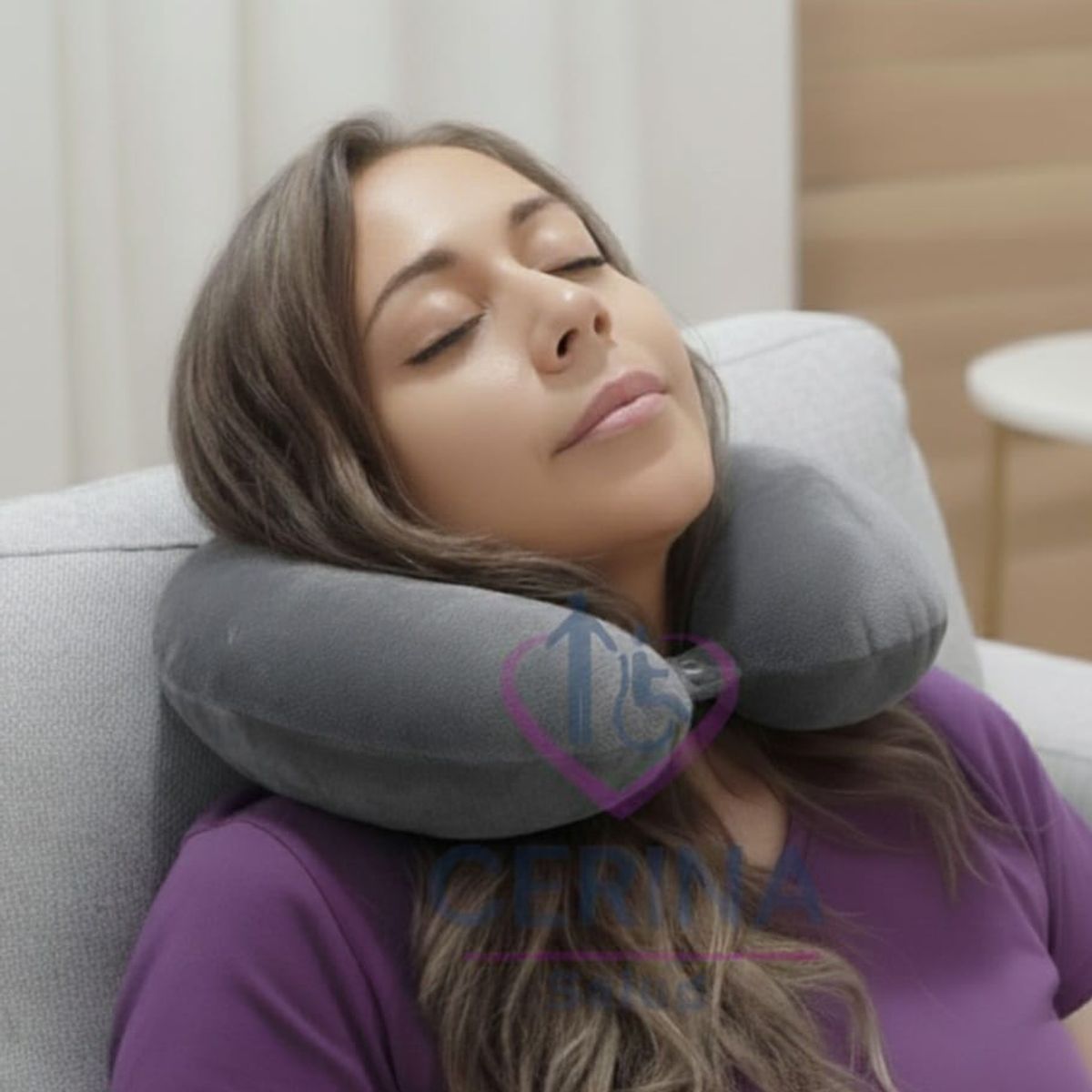 GENERICO - Cojin Cervical de Terciopelo para Viaje Color Plomo