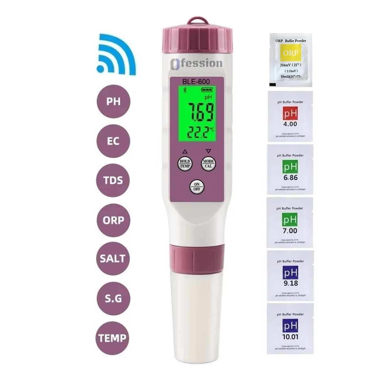 GENERICO - Medidor calidad de Agua  7 En 1 Ph Tds Ec Sal Sg Orp Temp + Bluetooh