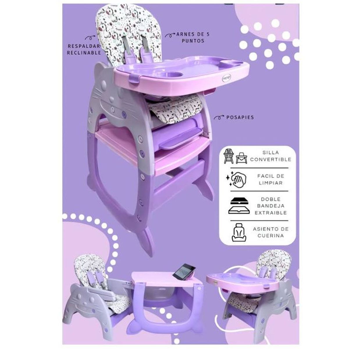 VOYAGE - Silla de Comer Gato  Carpeta 3 en 1 Morado