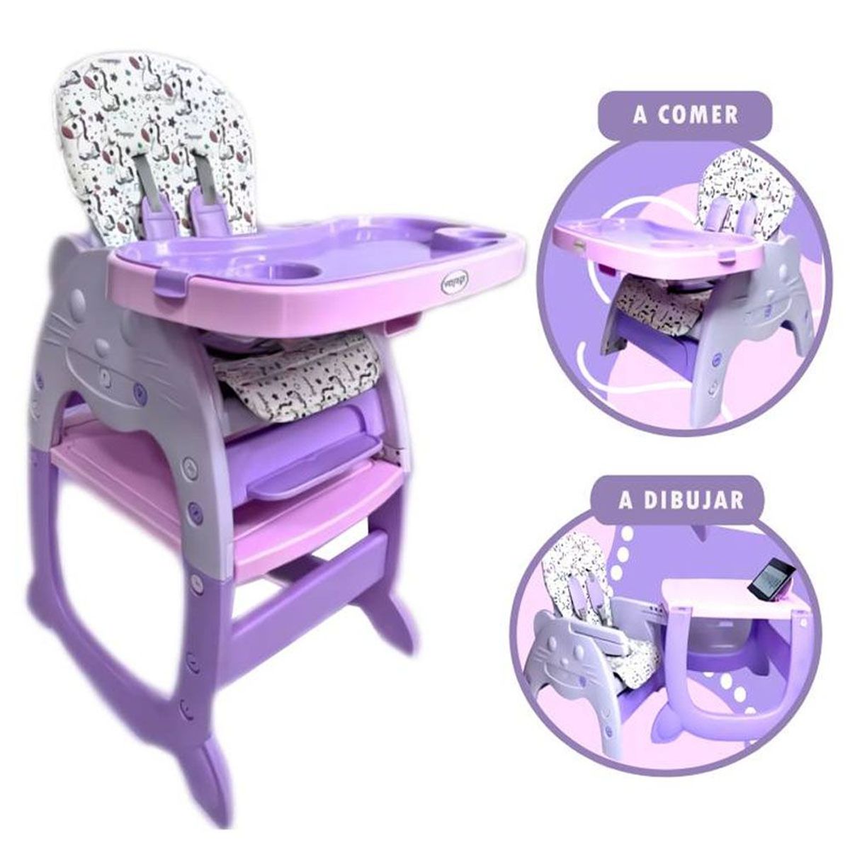 VOYAGE - Silla de Comer Carpeta Gato 3 en 1 Morado