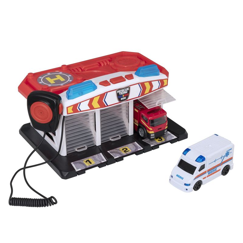 TEAMSTERZ - Juguete Playset Central Emergencia + 2 Autos Teamsterz