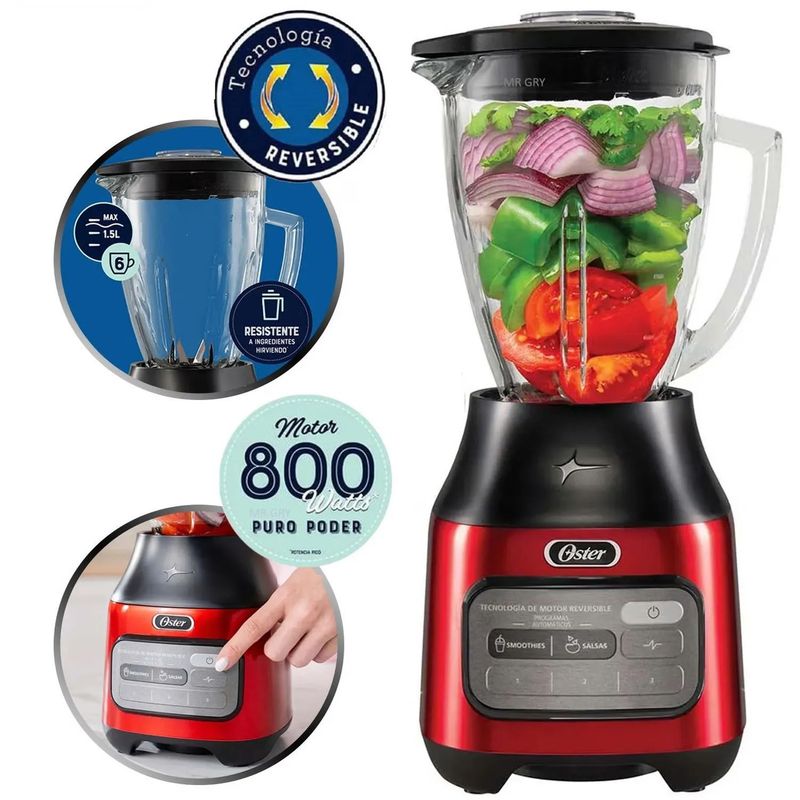 OSTER - Licuadora con tecnología de motor reversible BLSTPEG-CRT 3 Velocidades