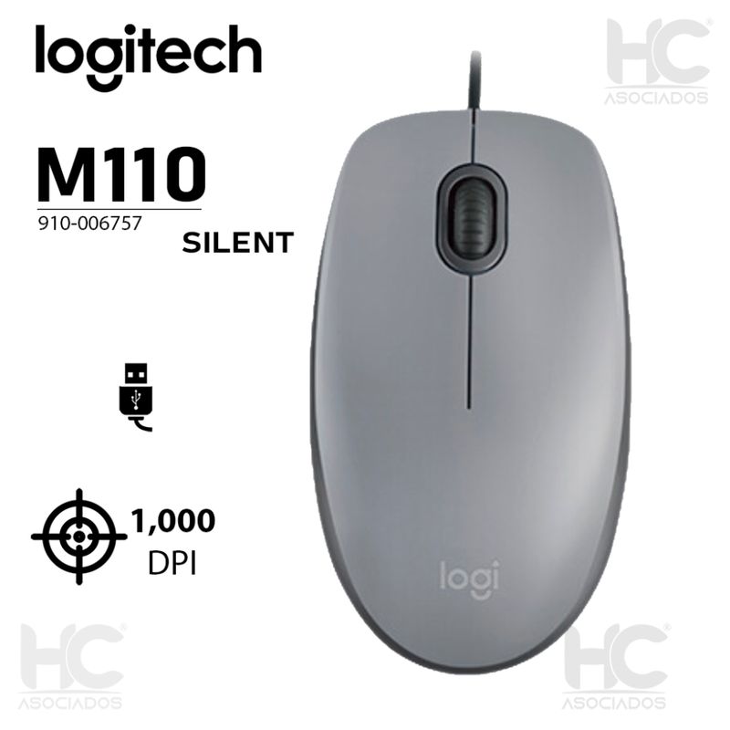 LOGITECH - MOUSE LOGITECH CON CABLE M110 SILENCIOSO GRIS
