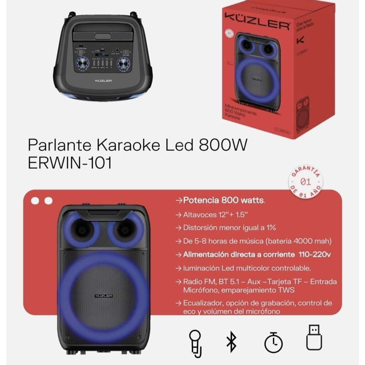 KUZLER - PARLANTE KARAOKE KUZLER  800W ERWIN -101