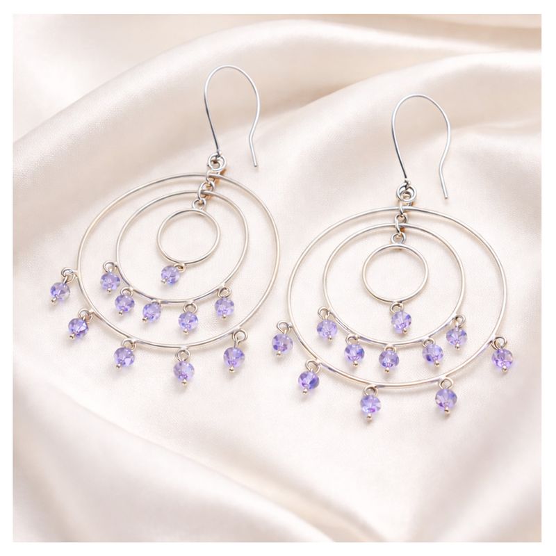 FERNANDA ROMERO JOYAS Y ACCESORIOS - Aretes "Argollas Colgantes"  - elaboradas en Plata y Cristales Lavanda