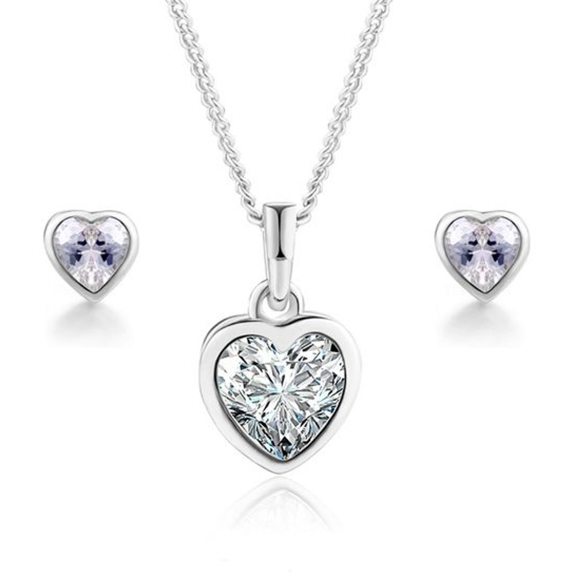 LA TIENDA 88 JOYAS Y ACCESORIOS - La Tienda 88 - Set Collar y Aretes Mujer Corazón Amor - Blanco