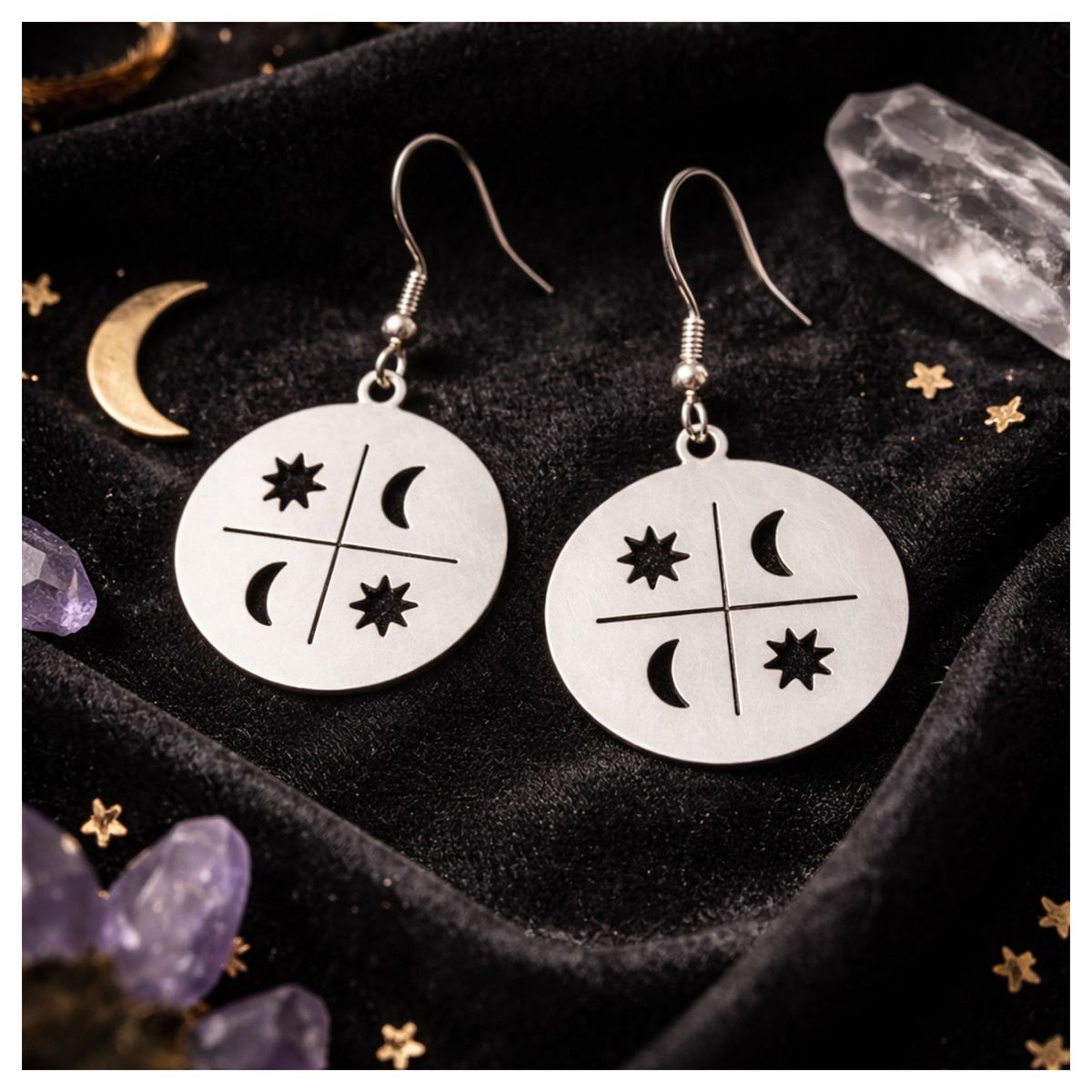 FERNANDA ROMERO JOYAS Y ACCESORIOS - Aretes "Luna y Estrella Colgantes"  - elaboradas en Plata Nacional