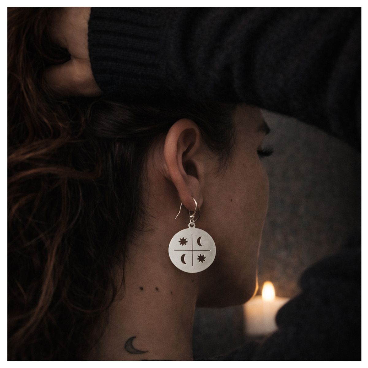 FERNANDA ROMERO JOYAS Y ACCESORIOS - Aretes "Luna y Estrella Colgantes"  - elaboradas en Plata Nacional