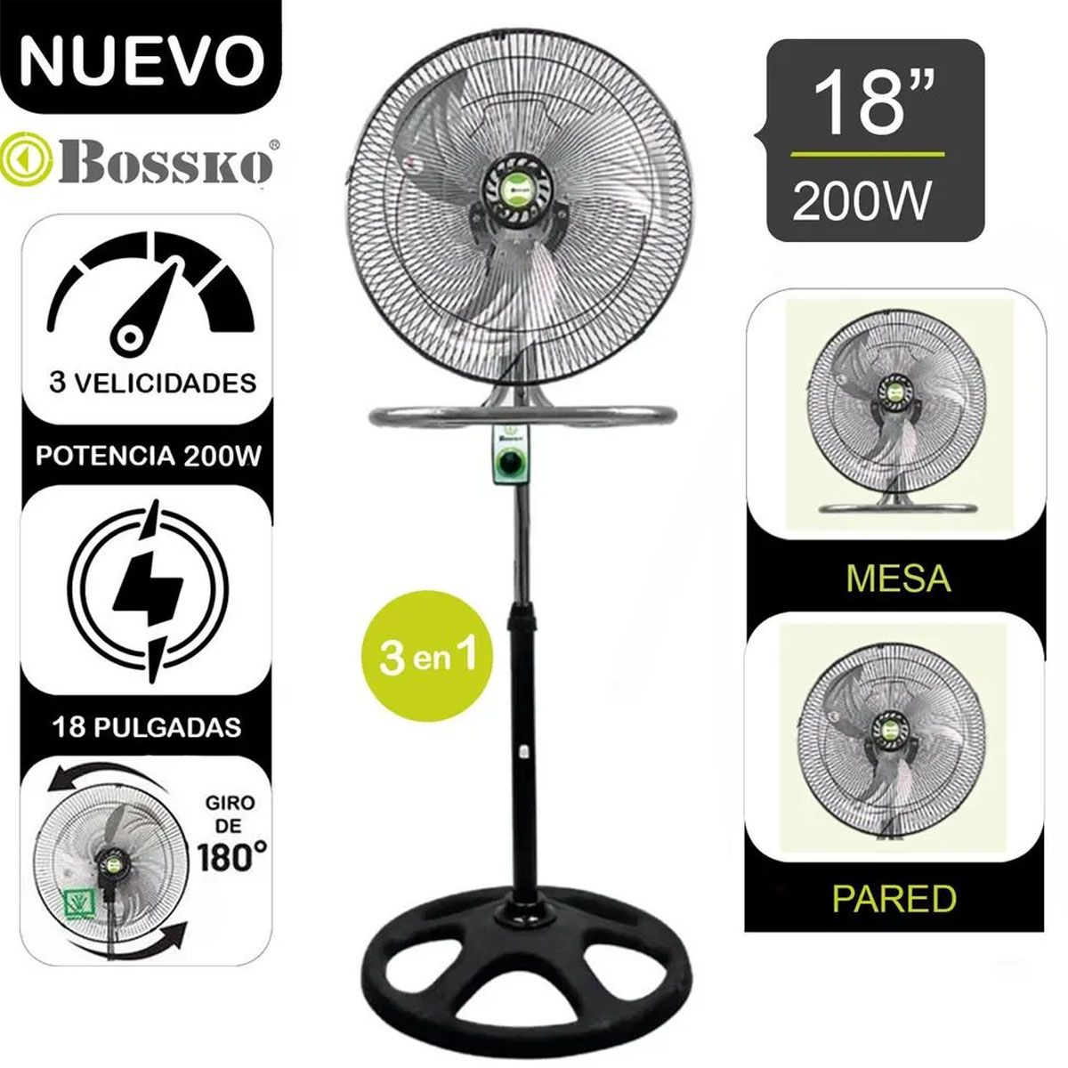 BOSSKO - Ventilador 3 en 1 Bossko BK-8218VING 200W